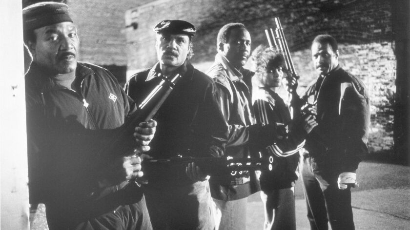 Jim Brown, left, Ron O'Neal, Richard Roundtree, Pam Grier and Fred Williamson, iconic blaxploitation actors, reunite for "Original Gangstas."