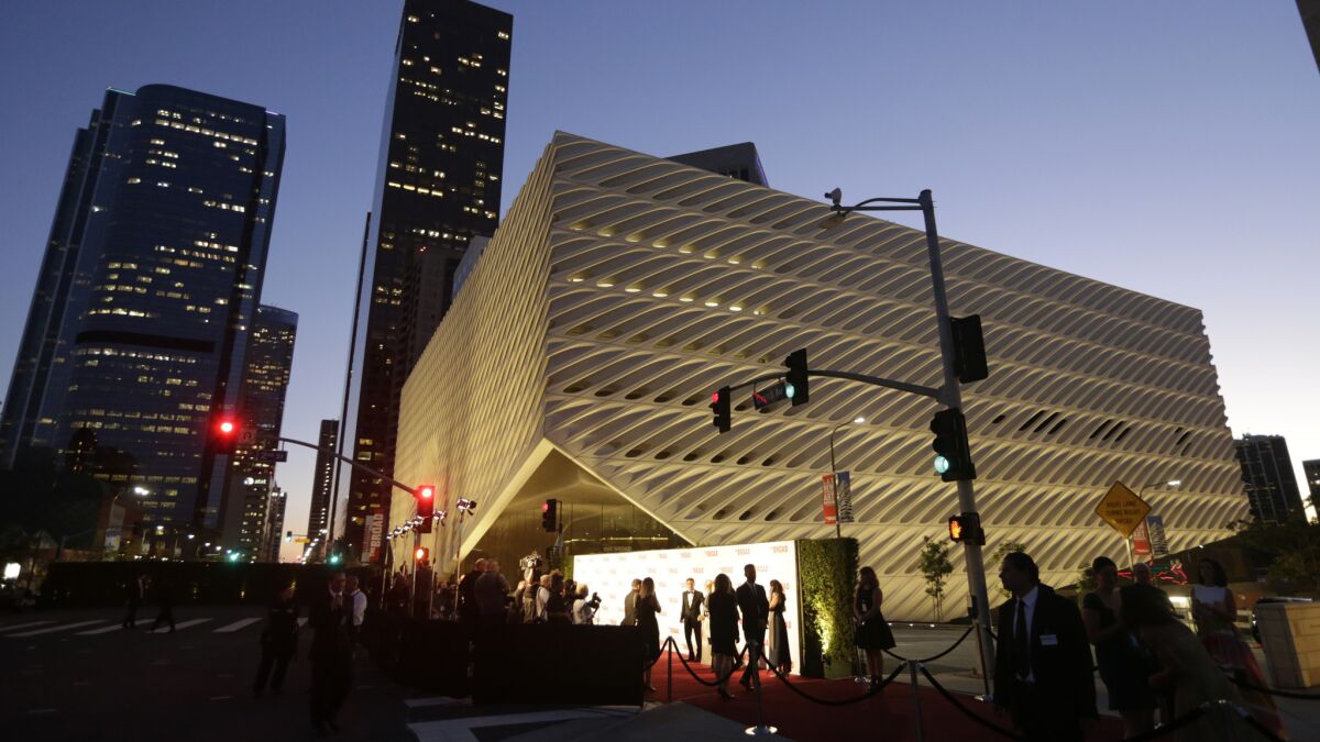 The gala red carpet runs into the new Broad museum Thursday night in downtown Los Angeles.