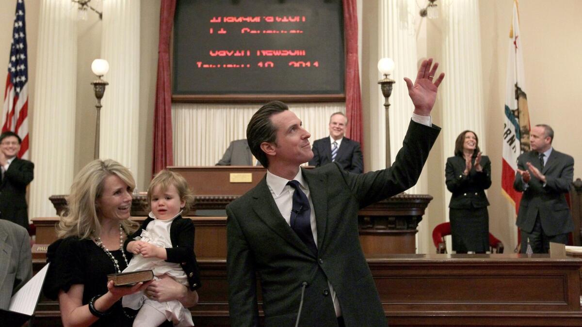 California Lt. Gov. Gavin Newsom with his wife Jennifer Siebel-Newsom and daughter Montana before he was sworn in as the 49th lieutenant governor of California.