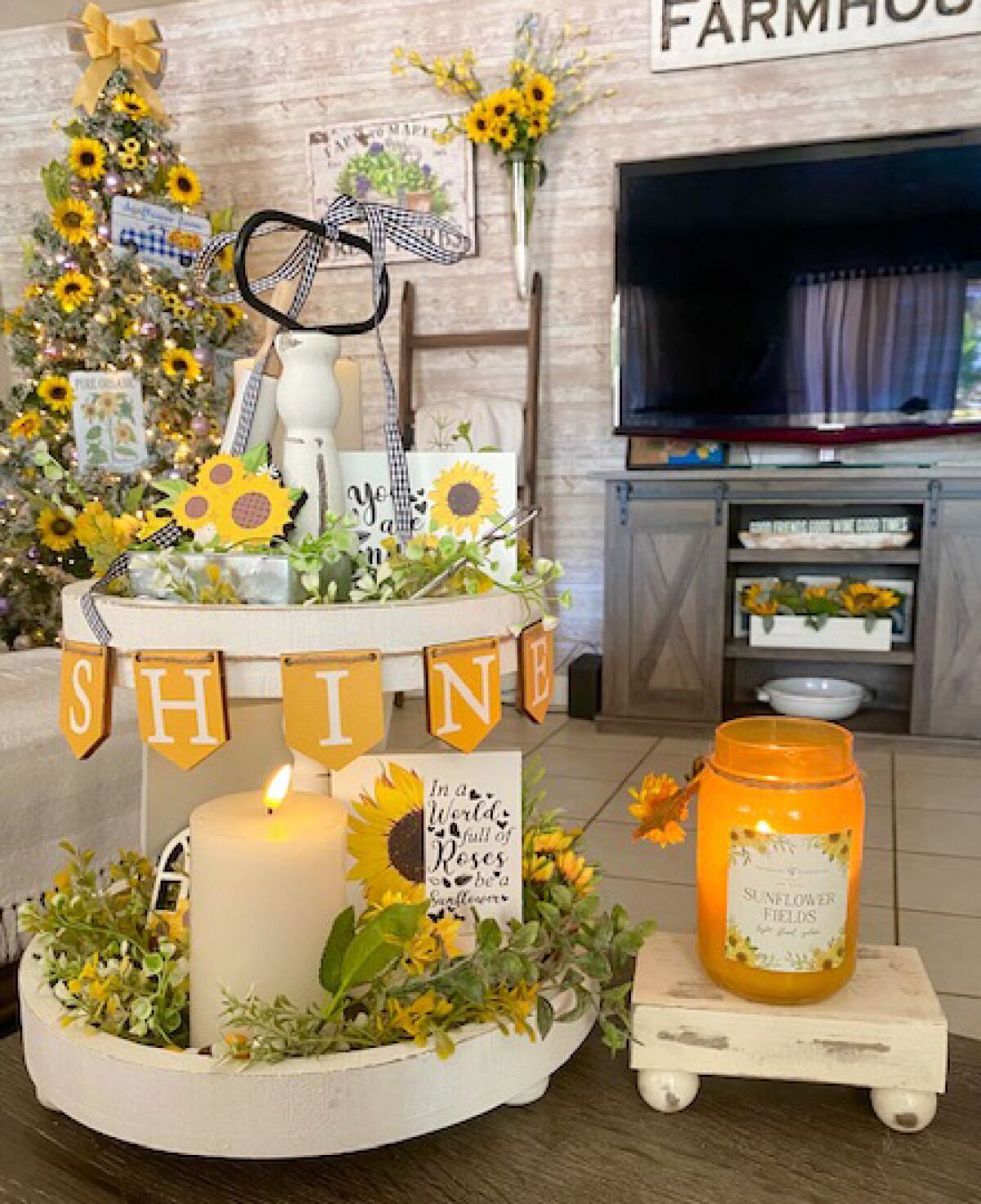 This Rustic Interiors display features a sunflower summer theme.