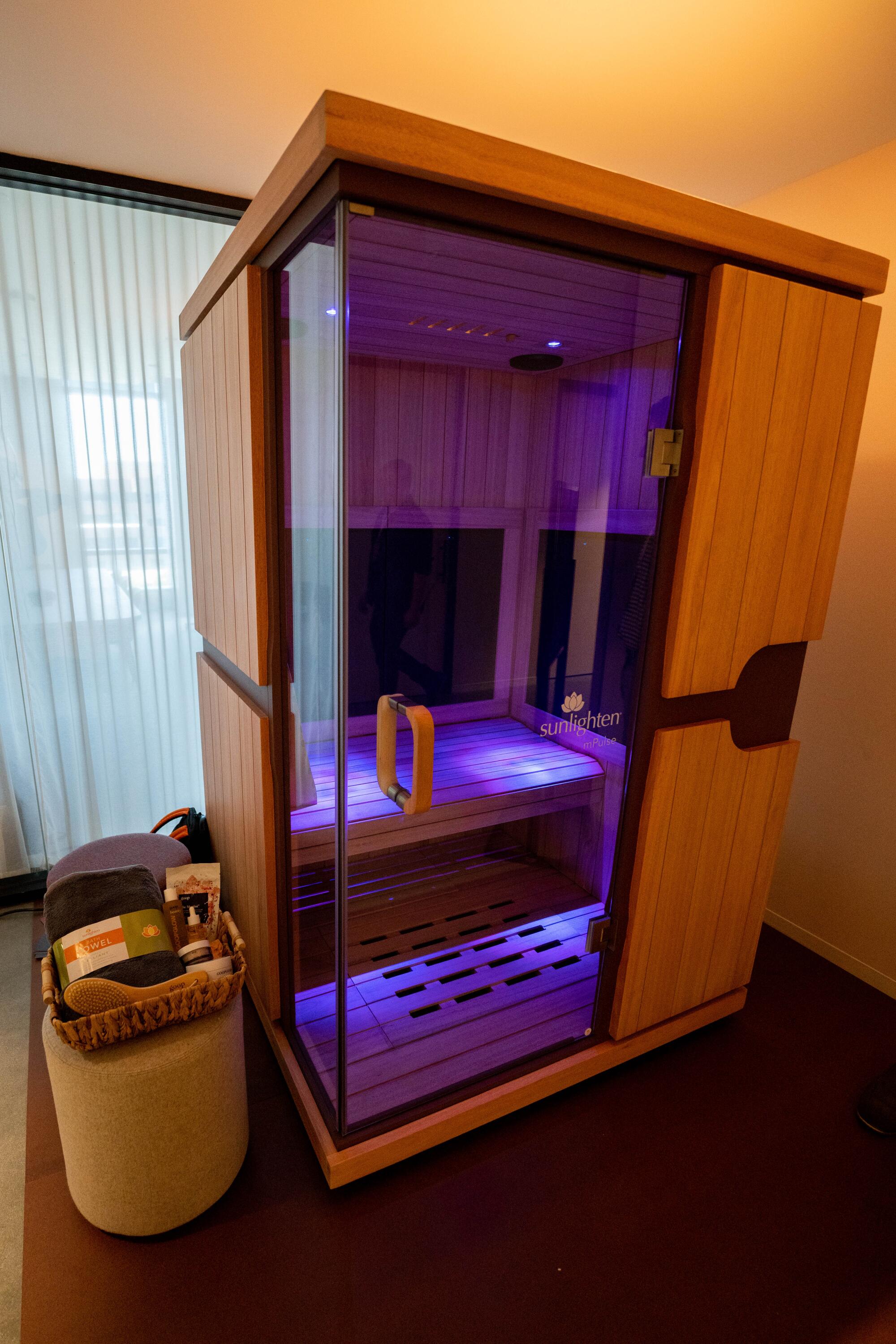 An infrared sauna at the Goop event in Santa Monica.
