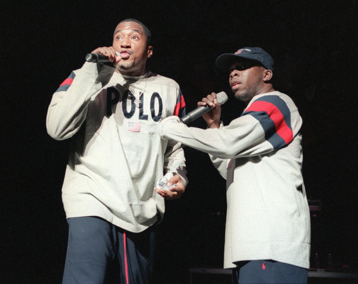 A Tribe Called Quest performs at the Smokin' Grooves Tour at the Universal Amphitheatre in 1998.
