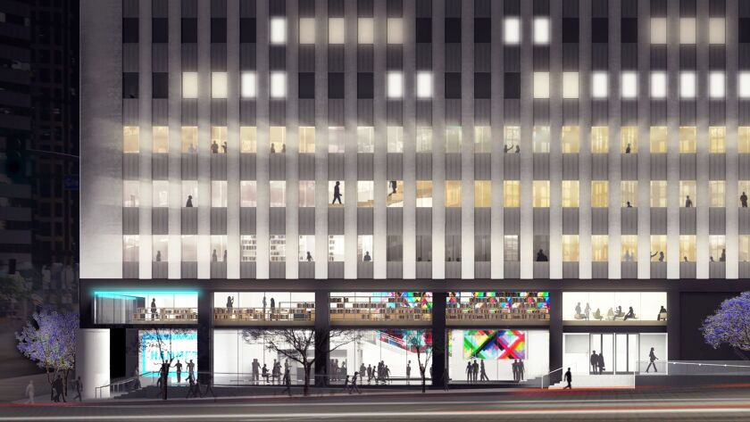 An early architectural rendering of the proposed new facade for the Hammer Museum facing Wilshire Blvd.