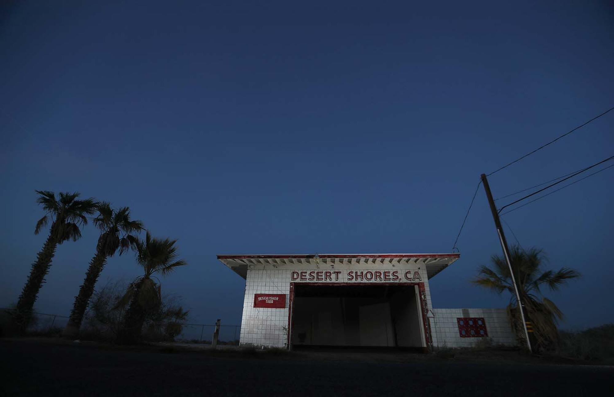 An abandoned building stands on the site of a former waterfront community on the western side of the Salton Sea. 