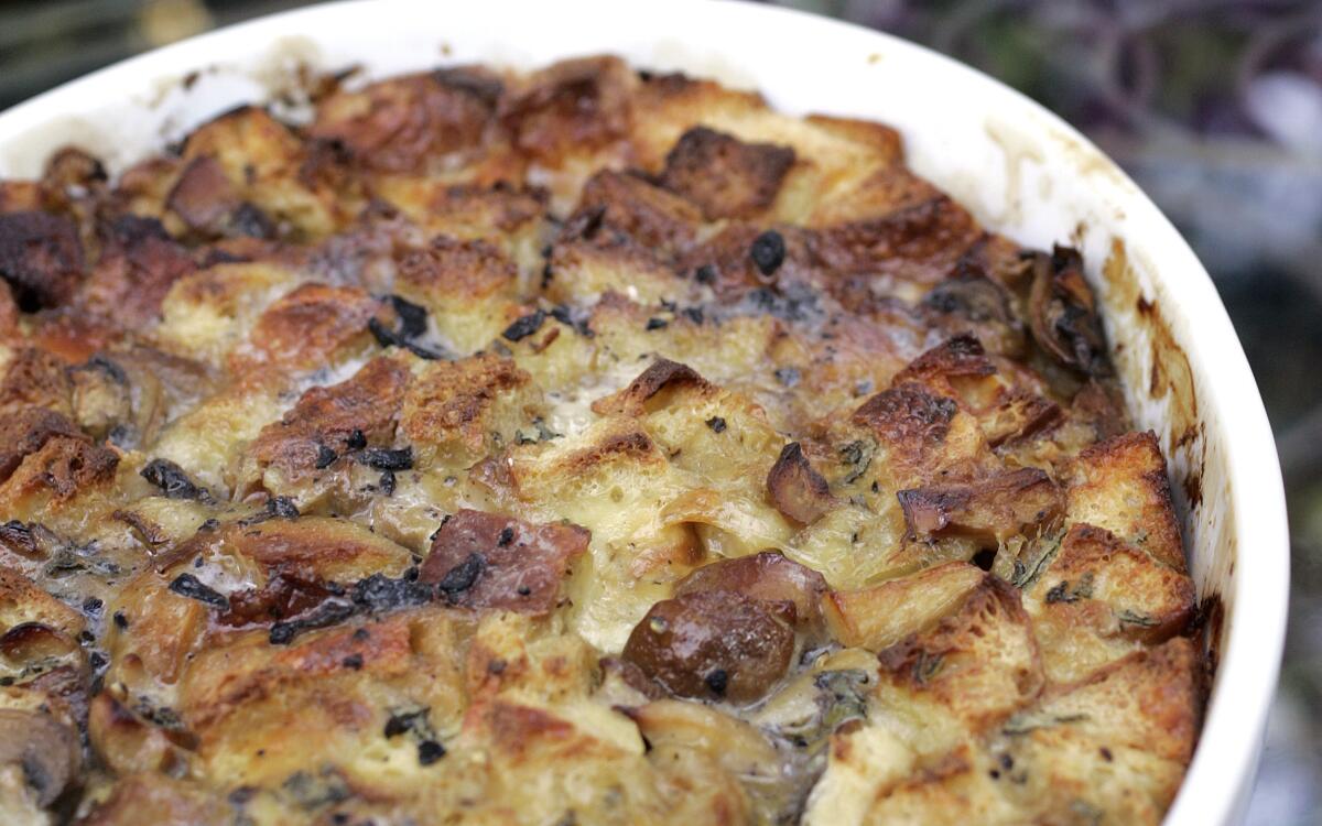 Chef Christian Shaffer's porcini bread pudding, for Thanksgiving story.