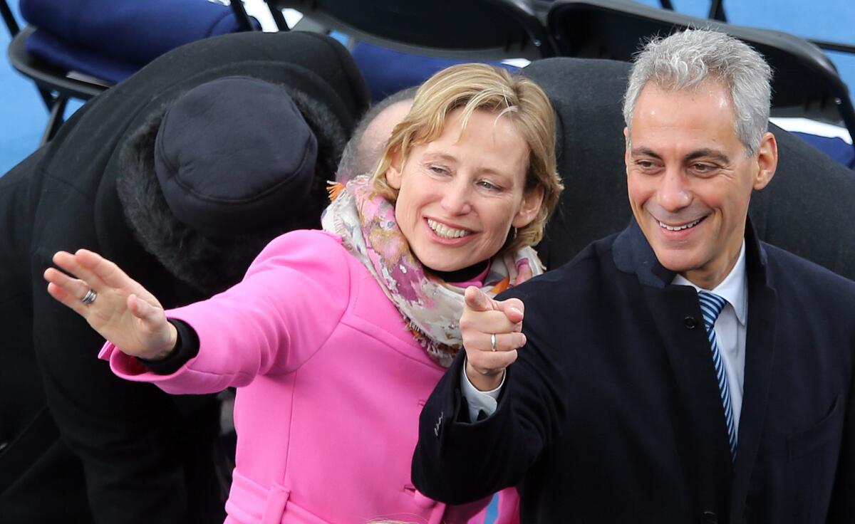 Chicago Mayor Rahm Emanuel and wife Amy Rule greet other dignitaries before the ceremonial inauguration of President Obama.