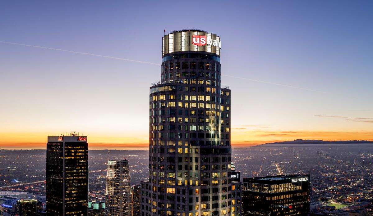 U.S. Bank Tower in downtown Los Angeles with the city beyond