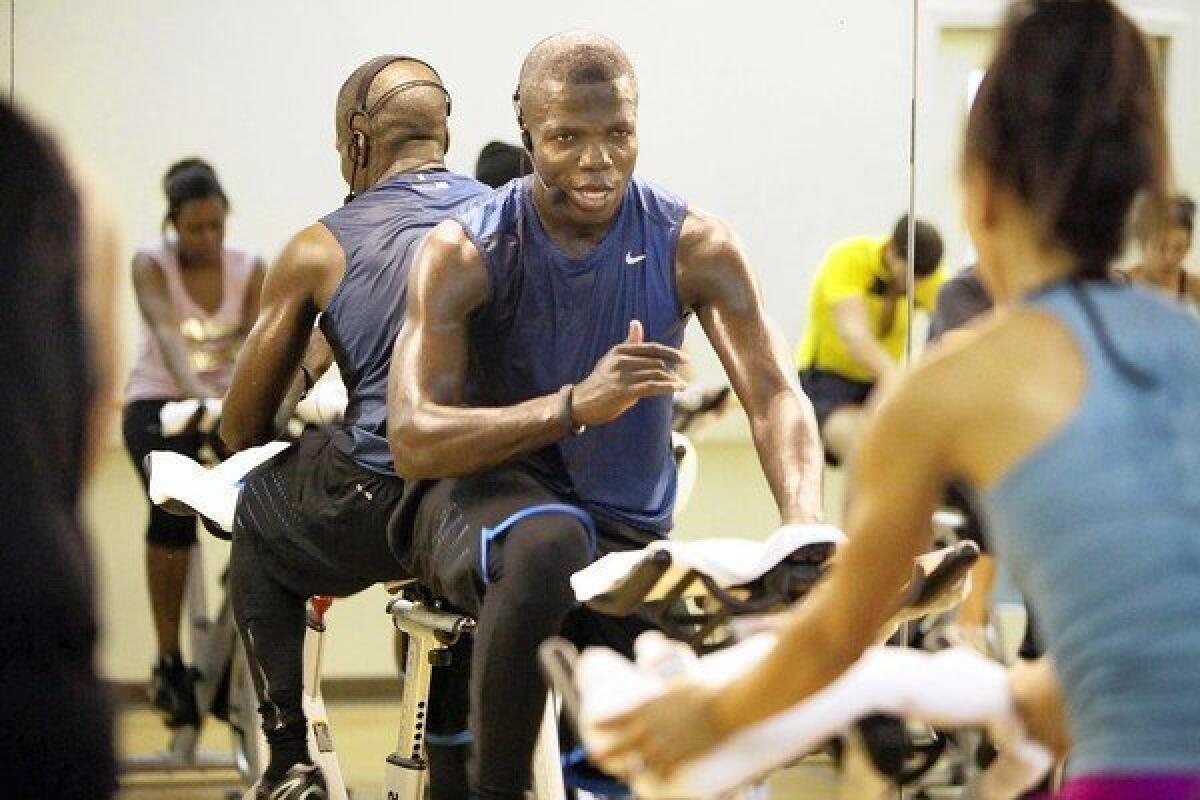 Reno Wilson, who's on "Mike & Molly," teaches a spinning class on the Warner Bros. lot in Burbank.