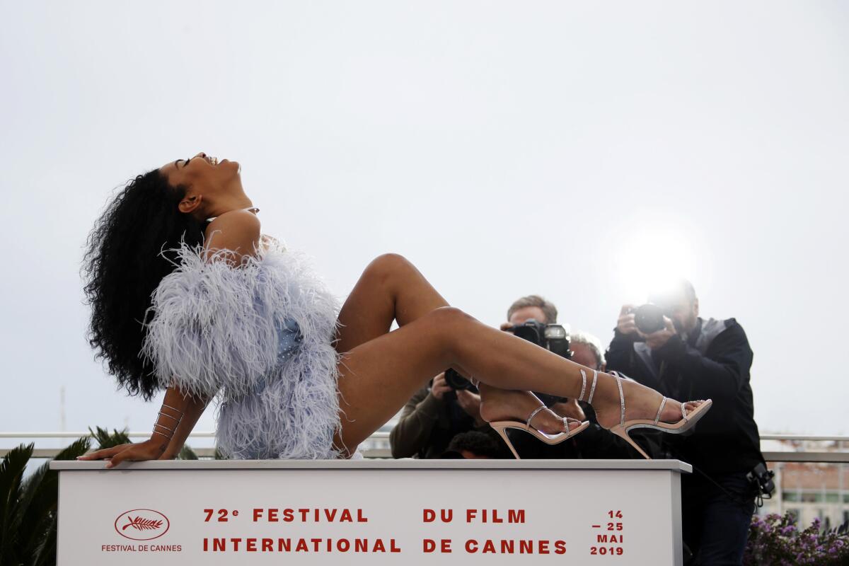 Actress Leyna Bloom poses for photographers at the 2019 Cannes Film Festival, which has been put off because of the virus outbreak.