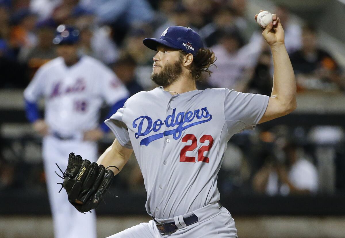 Clayton Kershaw throws a pitch during the first inning of Game 4 of the National League division series against the New York Mets on Tuesday at Citi Field.