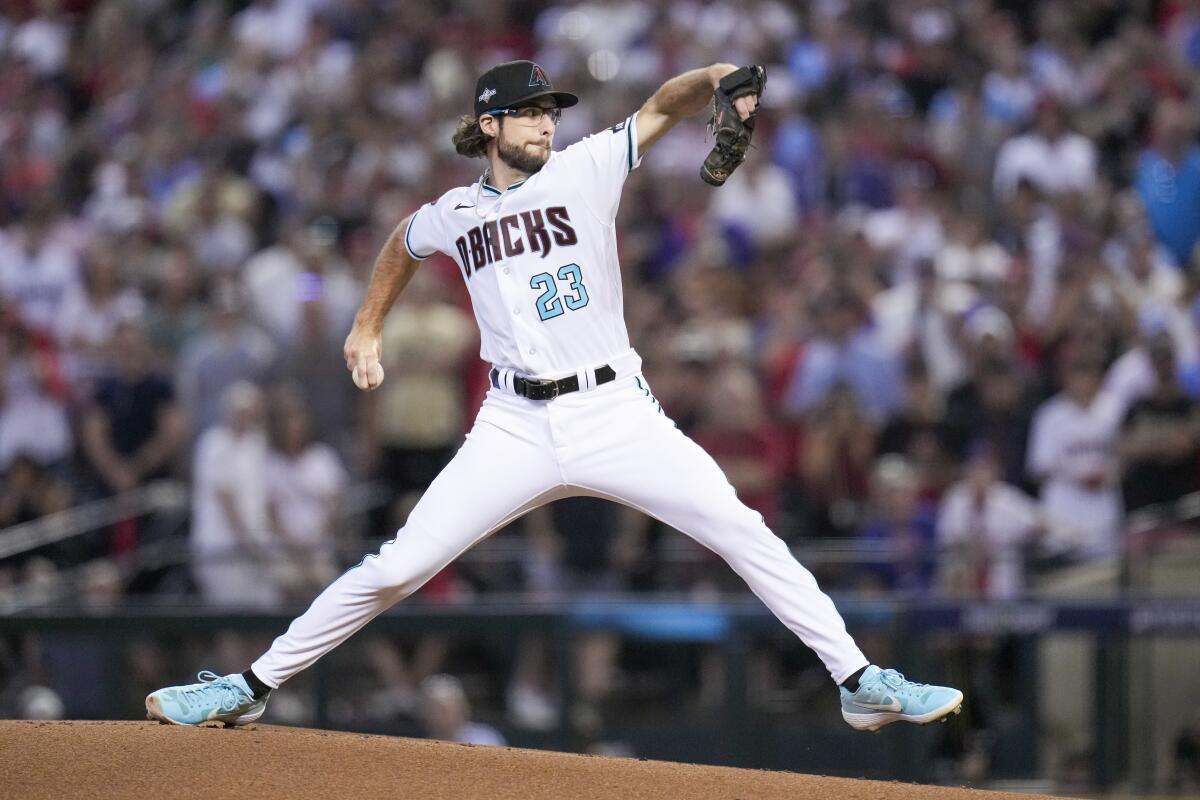 Arizona Diamondbacks pitcher Zac Gallen throws.