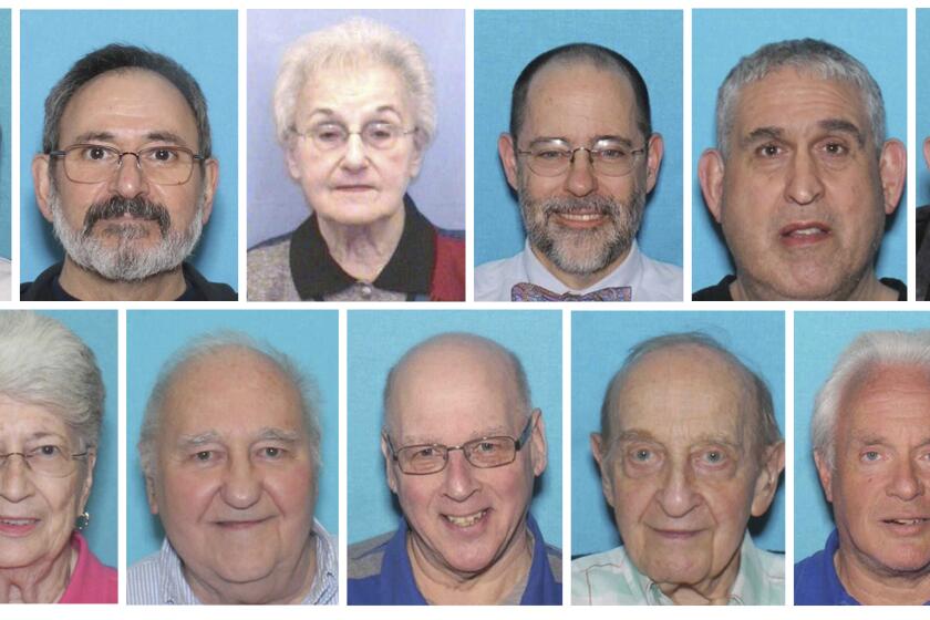 In this combo image made from photos provided by the United States District Court Western District of Pennsylvania are the victims of the Oct. 27, 2018, assault on the Tree of Life synagogue in Pittsburgh.. top row, from left, Joyce Fienberg, Richard Gottfried, Rose Mallinger, Jerry Rabinowitz, Cecil Rosenthal, and David Rosenthal; bottom row, from left, Bernice Simon, Sylvan Simon, Dan Stein, Melvin Wax, and Irving Younger. (United States District Court Western District of Pennsylvania via AP)