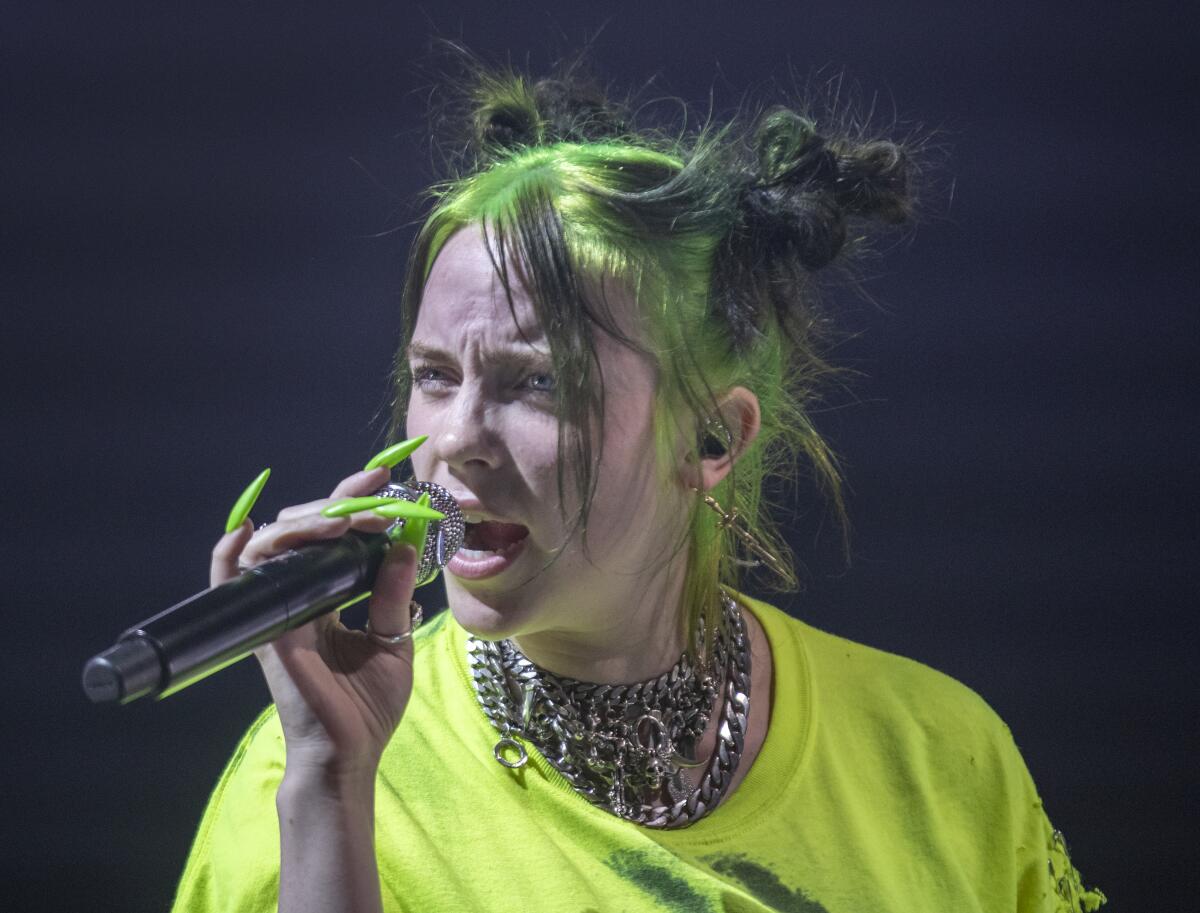 Billie Eilish performs at the Shrine Auditorium in Los Angeles in 2019.