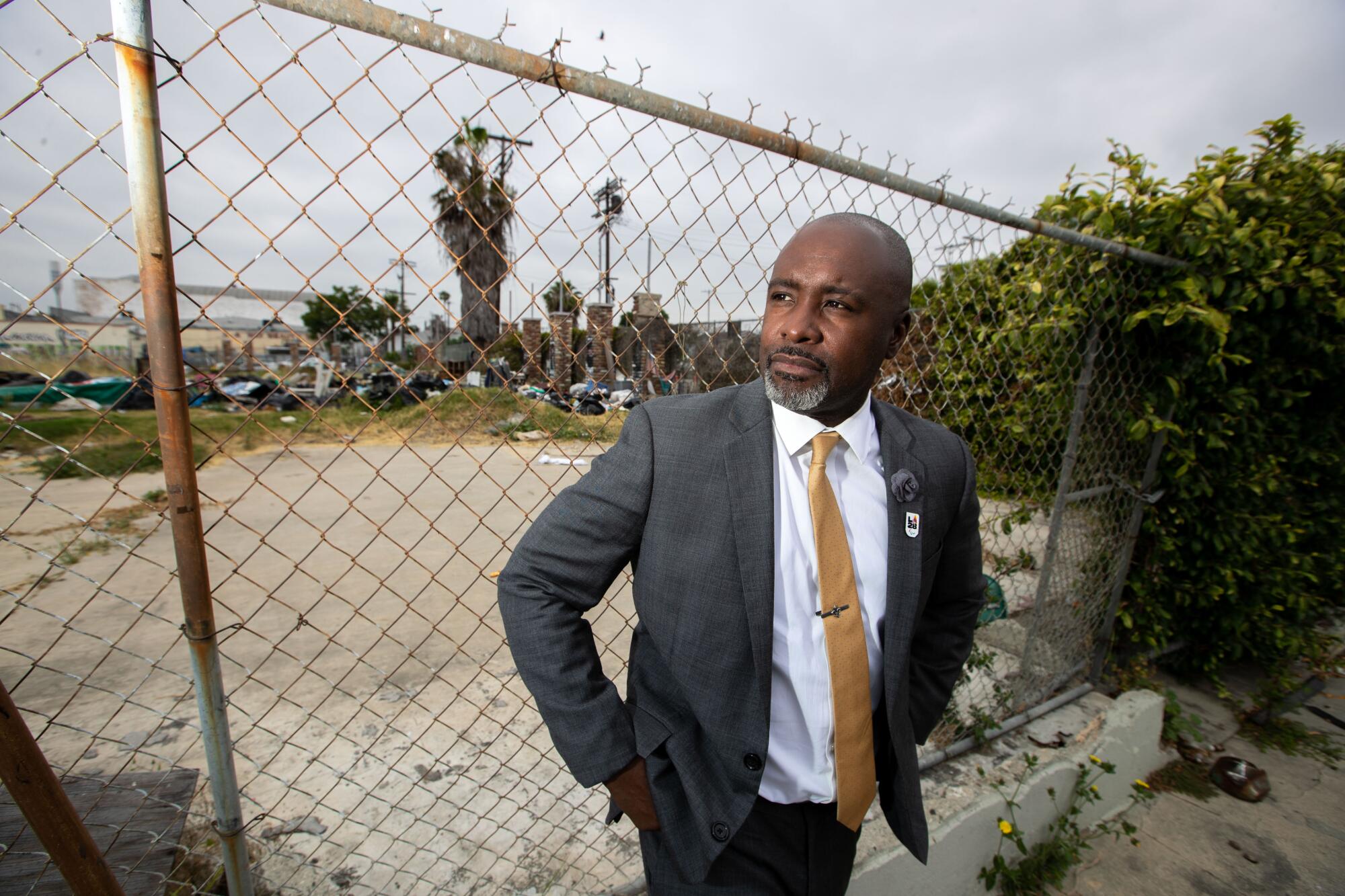 Councilmember Marqueece Harris-Dawson next to a city parking lot