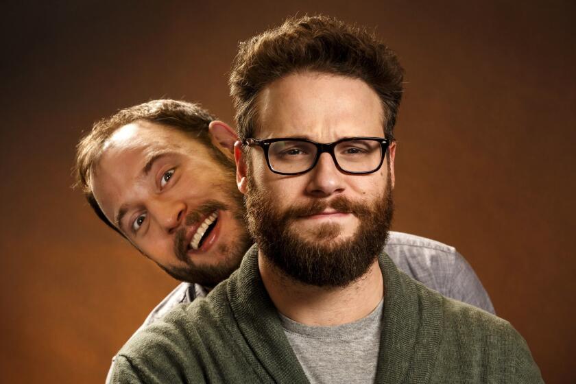 Seth Rogen says offices he shared with Evan Goldberg, left, on the Sony lot were not left reeking of marijuana smoke.
