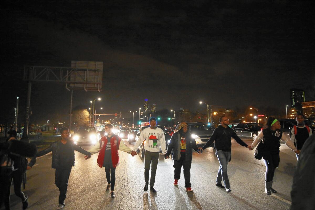 Protesters take to Lake Shore Drive on Dec. 11, 2015, in Chicago.