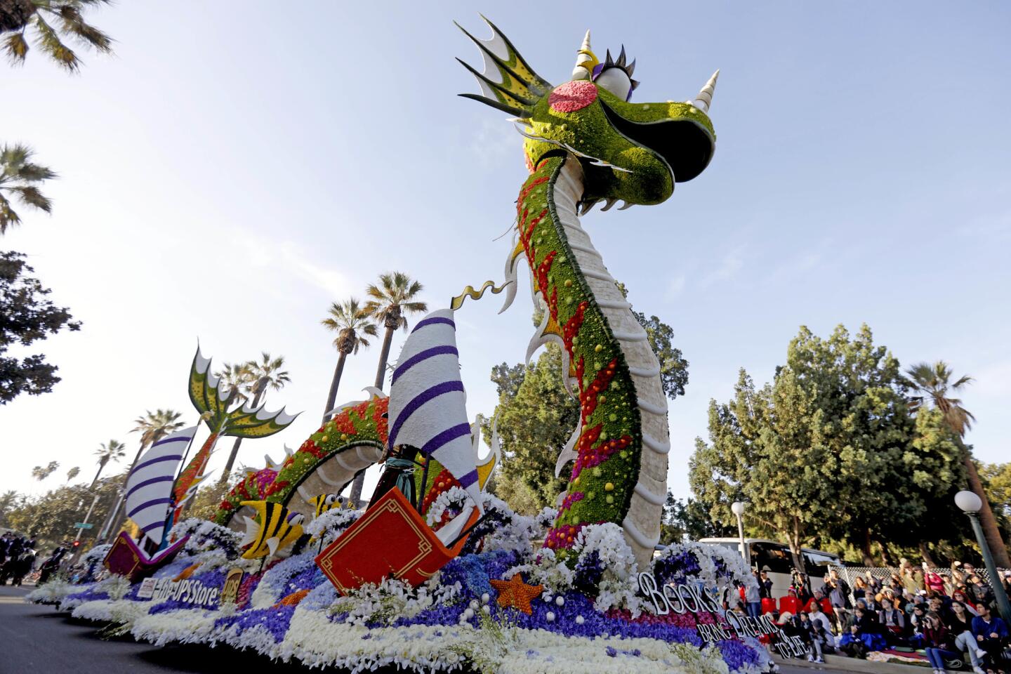 "Books Bring Dreams to Life" by The UPS Store, Inc winner of the Extraordinaire Trophy for the most extraordinary float in the 129th Rose Parade in Pasadena.