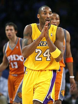 Kobe Bryant pleads his case after a foul against the Suns.