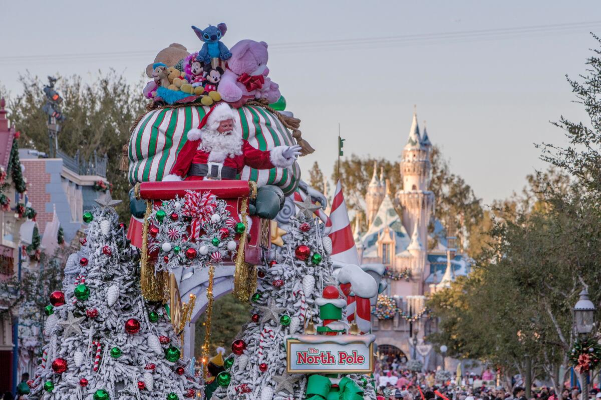 Santa Claus on a parade float at Disneyland