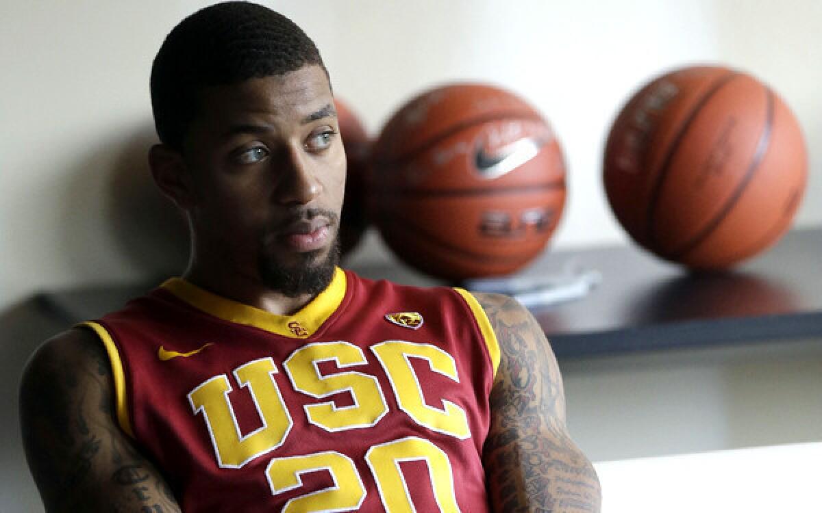 Guard J.T. Terrell, waiting backstage during Pac-12 media day, is expected to play for USC on Friday night.