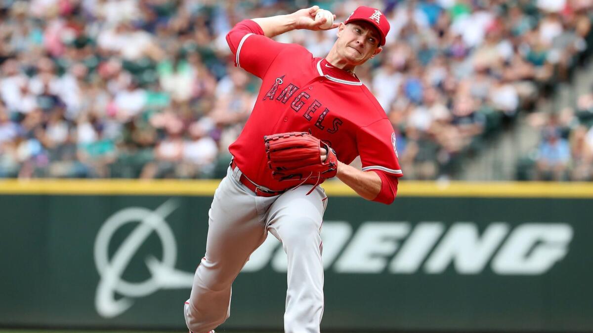 Angels' Garrett Richards pitches against the Seattle Mariners in the fourth inning on July 4.