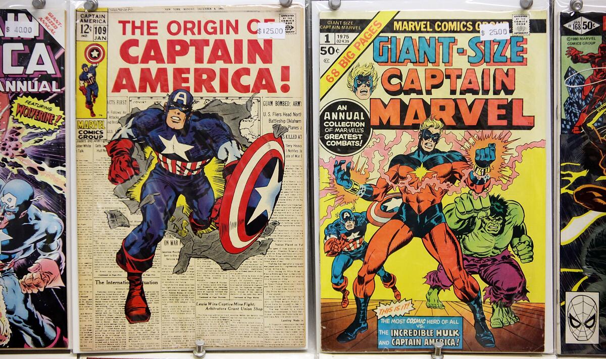 Vintage Marvel comics are seen for sale at St. Mark's Comics in New York City in 2009.