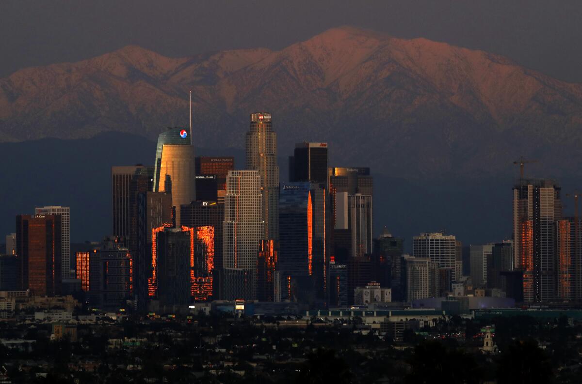 Downtown Los Angeles skyline.