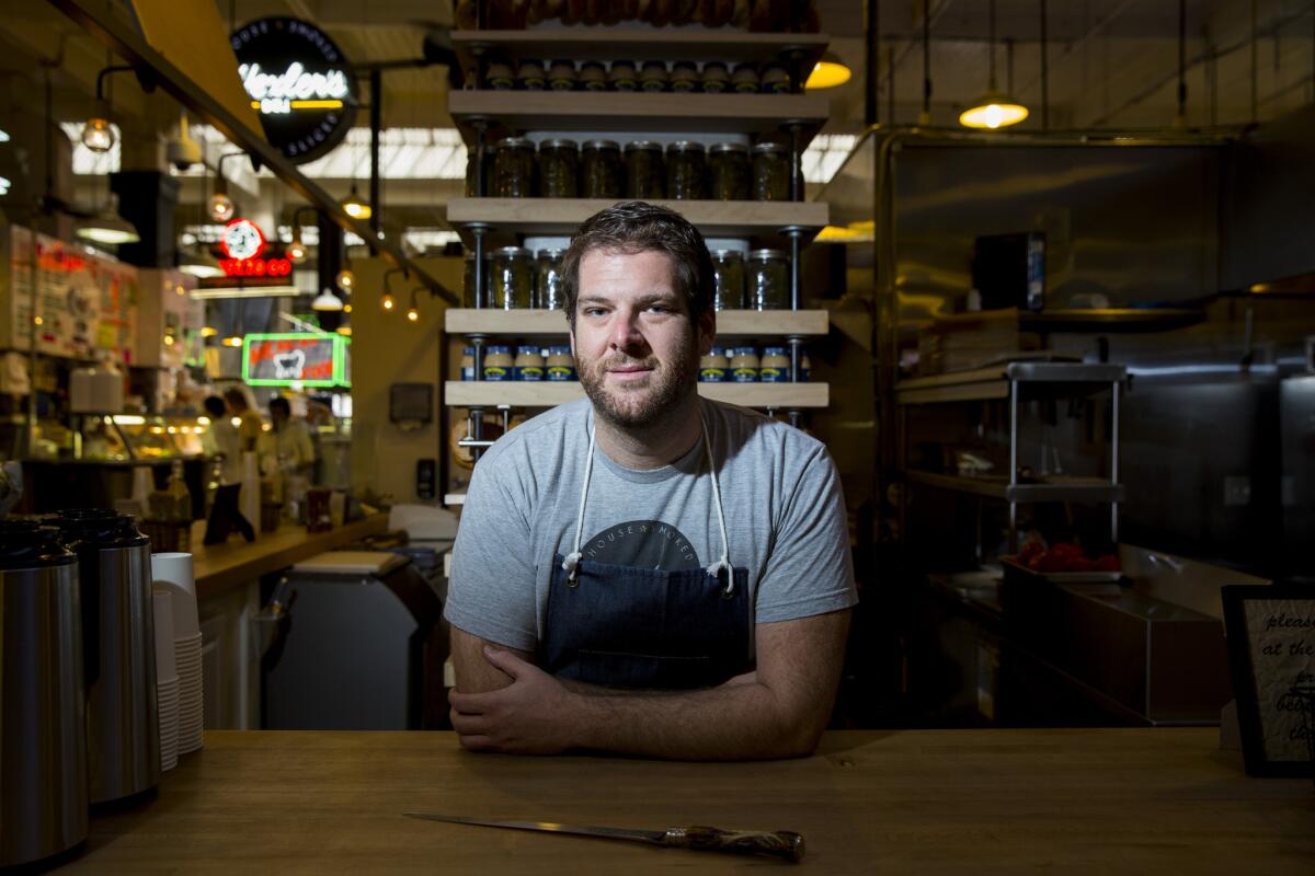Micah Wexler, chef and co-owner of Wexler's Deli, inside Grand Central Market, in downtown L.A. Wexler will be cooking a special meal at the Colony Palms Hotel in Palm Springs on March 25.