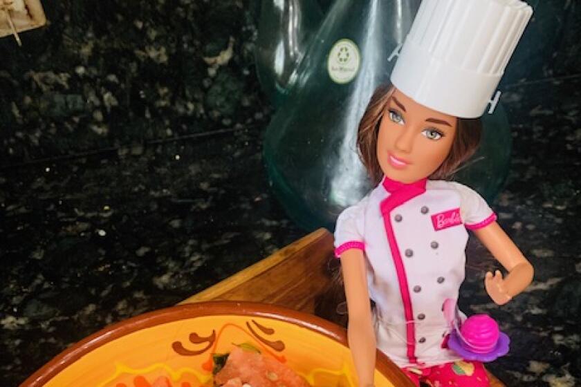 Barbie's pink caprese salad includes seedless watermelon, basil leaves and mozzarella cheese.