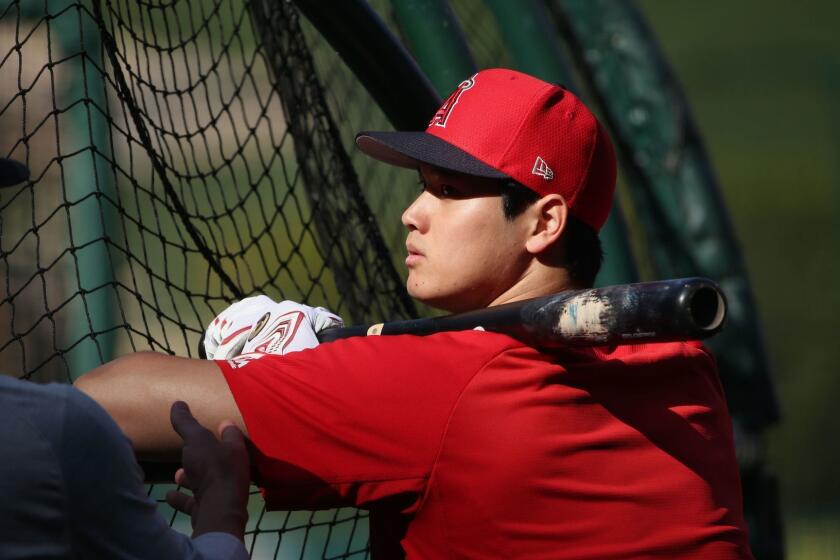ANAHEIM, CALIFORNIA - APRIL 19: Shohei Ohtani #17 of the Los Angeles Angels of Anaheim waits to take batting practice prior to the MLB game against the Seattle Mariners at Angel Stadium of Anaheim on April 19, 2019 in Anaheim, California. (Photo by Victor Decolongon/Getty Images) ** OUTS - ELSENT, FPG, CM - OUTS * NM, PH, VA if sourced by CT, LA or MoD **