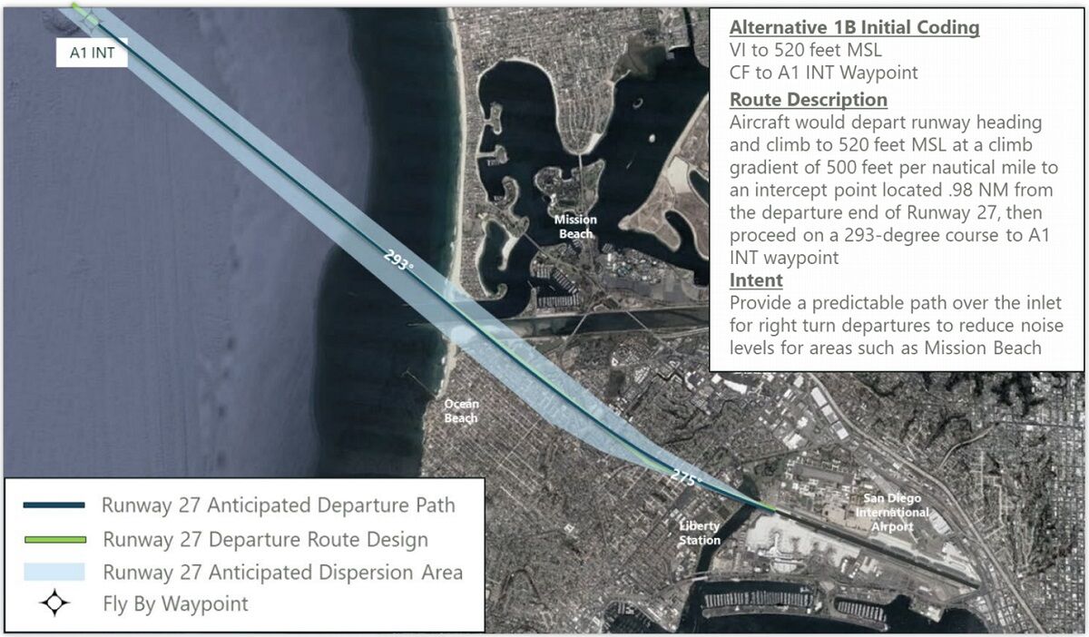 This is a proposal called Alternative 1B for jets departing San Diego International Airport.