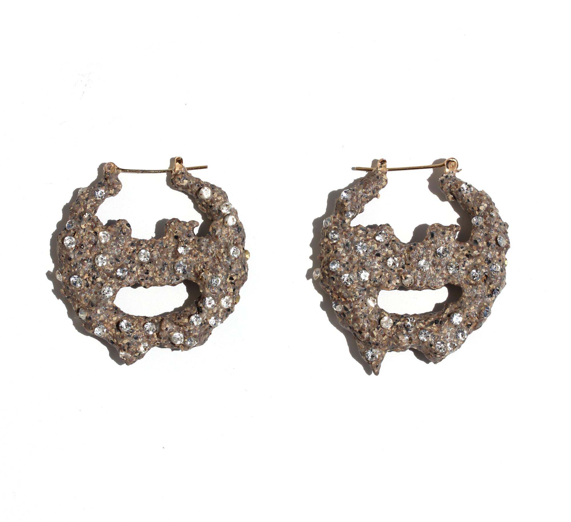 Gravel encrusted bamboo earrings.