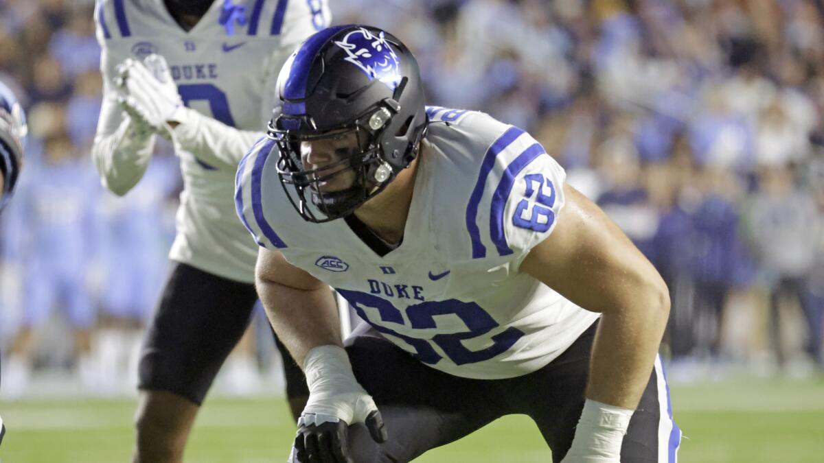 Duke offensive lineman Graham Barton could potentially be on the Chargers' draft radar.