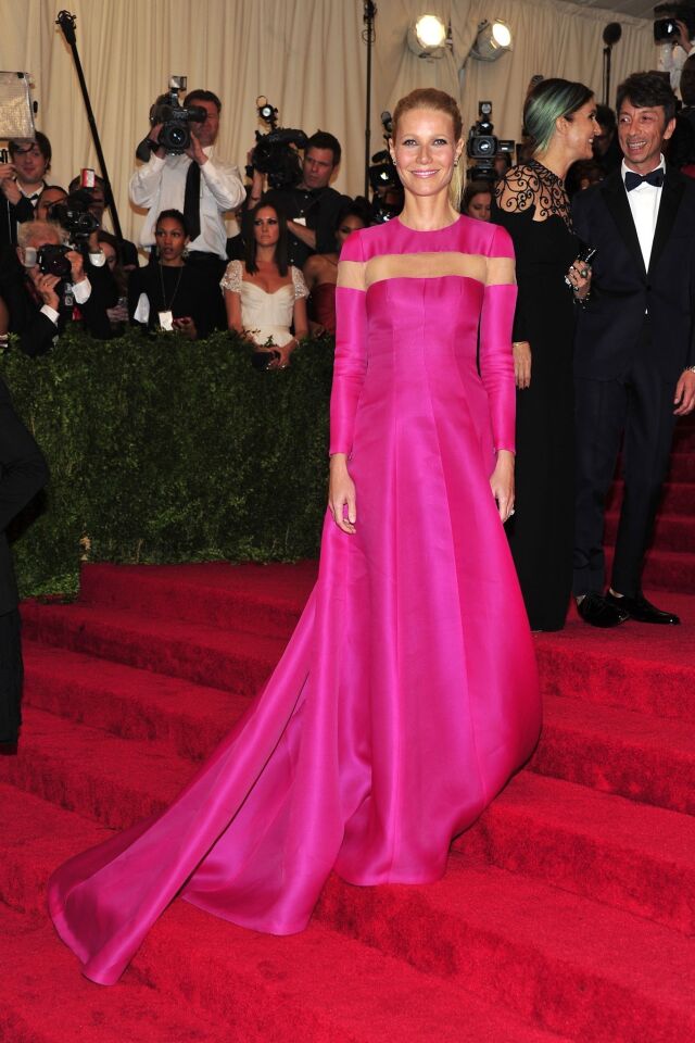 Gwyneth Paltrow in a pink Valentino dress Wilfredo Rosado earrings.