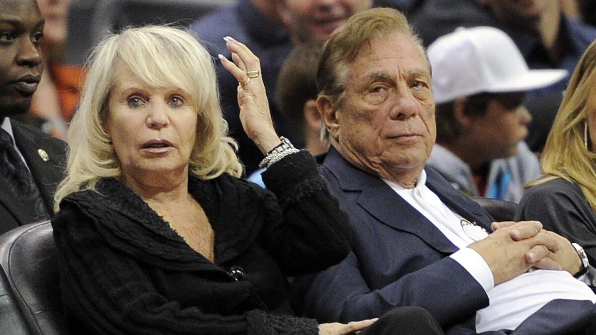 Clippers owners Shelly, left, and Donald Sterling attend a game between the Clippers and Detroit Pistons at Staples Center in 2010. A judge questioned whether a court's intervention is needed to rule on the legality of a provision in the Sterling Family Trust.