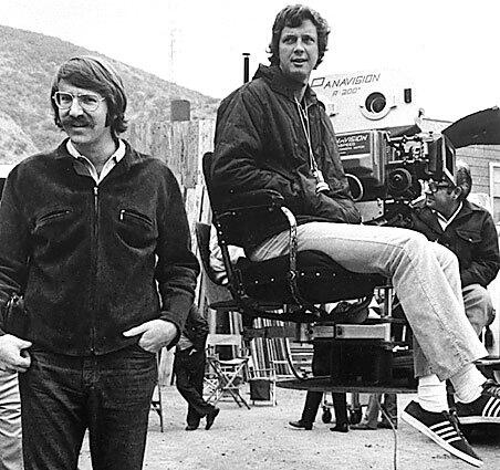In this 1973 photo, director Michael Crichton, right, and producer Paul Lazarus III, are shown on the set of "Westworld."