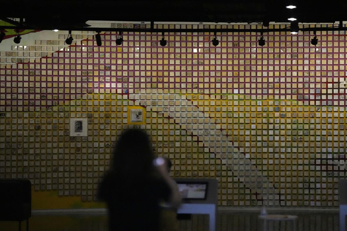 Wall displaying messages for families separated during Korean War