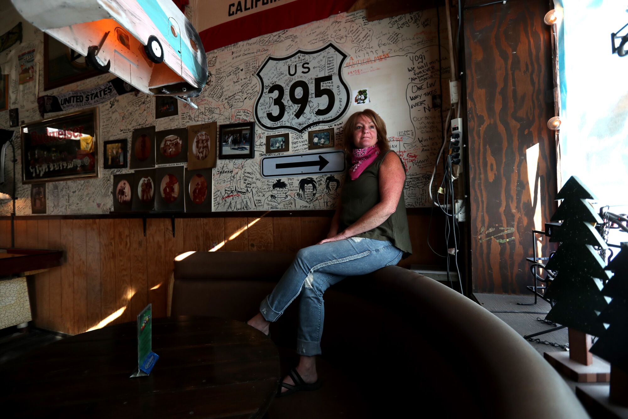 Jake's Saloon co-owner Sherri Newman at the temporarily closed bar on in Lone Pine.