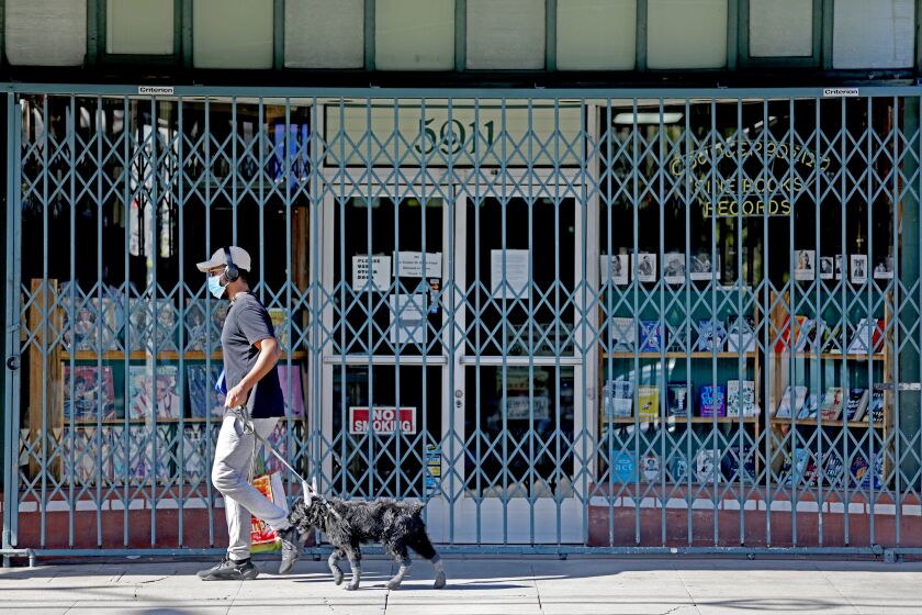 LOS ANGELES, CA -- APRIL 21: Counterpoint Records & Books, owned by John and Susan Polifronio, on Tuesday, April 21, 2020, in Los Angeles, CA. Mom and pop shop that's being overlooked by federal small business loan program. Coronavirus business struggling. (Gary Coronado / Los Angeles Times)