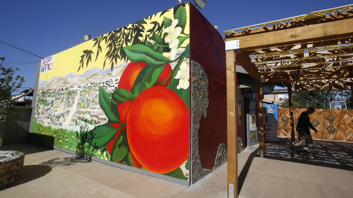 The facade of National City's Big B Market, where customers have access to a small selection of fresh produce, was renovated in June.