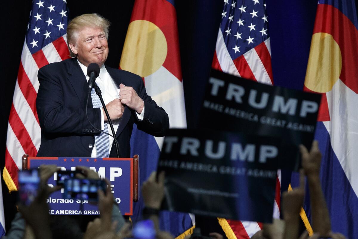 Republican presidential candidate Donald Trump speaks during a campaign rally in Colorado Springs, Colo. on Friday.