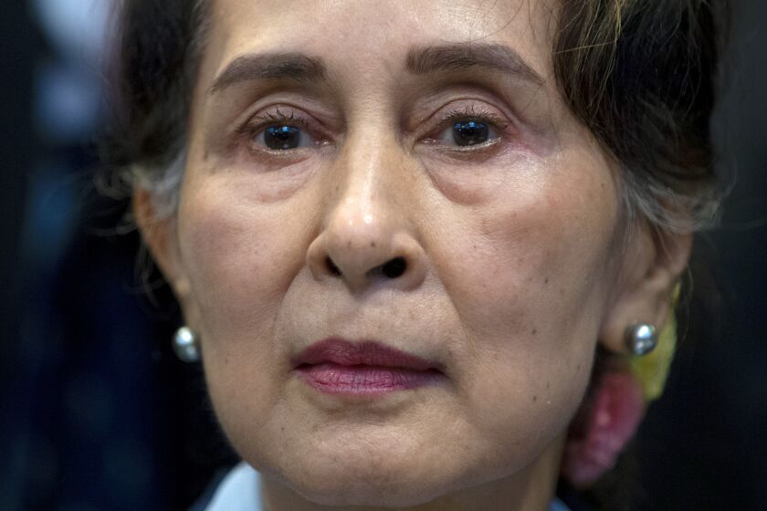 FILE - Myanmar's leader Aung San Suu Kyi waits to address judges of the International Court of Justice in The Hague, Netherlands, Dec. 11, 2019. Myanmar’s Supreme Court has agreed to hear a special appeal of ousted leader Aung San Suu Kyi’s bribery conviction for allegedly receiving gold and thousands of dollars from a former political ally, legal officials said Tuesday, June 6, 2023. (AP Photo/Peter Dejong, File)