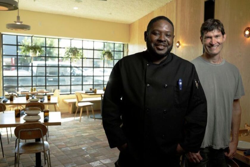 LOS ANGELES, CA -- OCTOBER 02, 2018: Chefs Keith Corbin, left, and Daniel Patterson are opening Alta Adams and an adjoining coffee shop in the West Adams neighborhood. The coffee shop will open in early October and the restaurant shortly thereafter. (Myung J. Chun / Los Angeles Times)