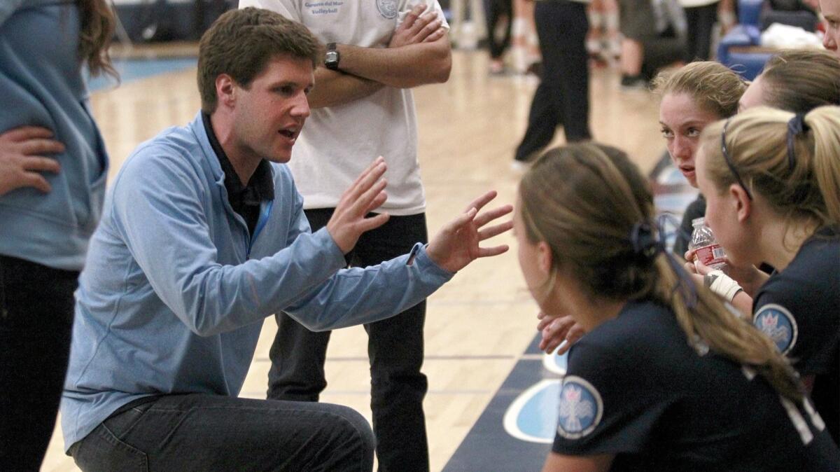 Corona del Mar coach Steve Astor, shown here on Nov. 18, 2014, guided the girls' volleyball team to an undefeated Pacific Coast League title in the program's final season in the league.