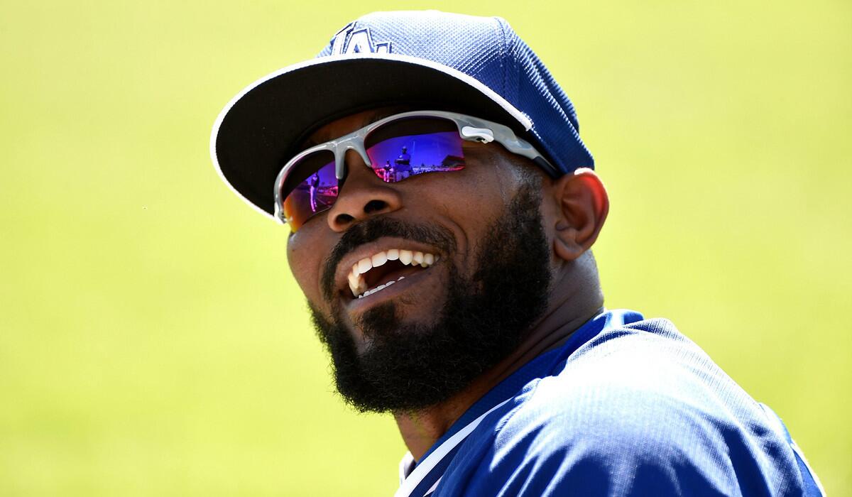 Dodgers second baseman Howie Kendrick warms up before the game against the Chicago White Sox on March 4.