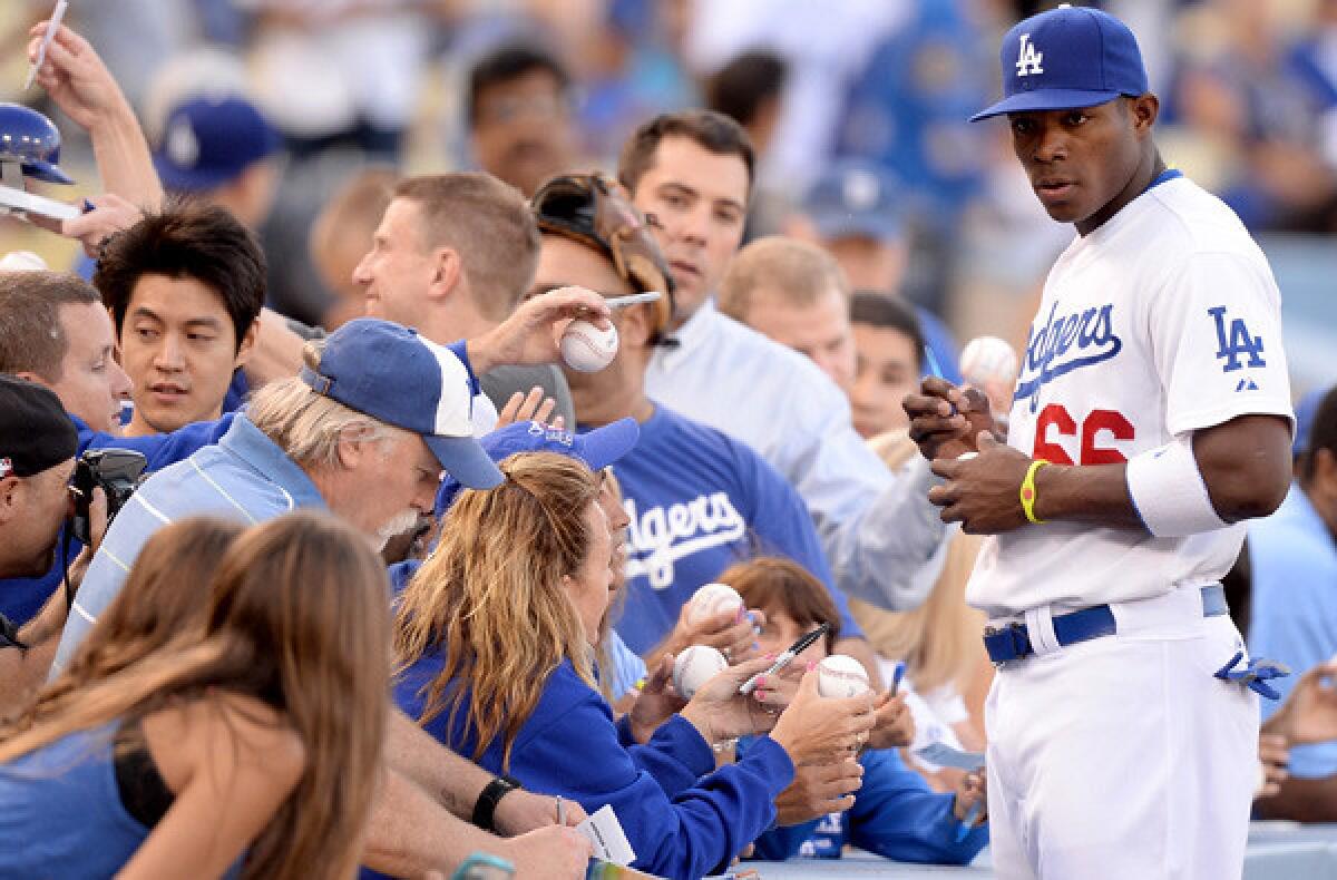The popularity of the outfielder Yasiel Puig and the Dodgers has led to an increased demand for season-ticket renewal and requests.