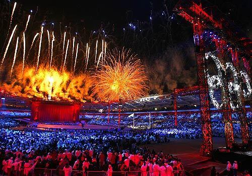 Fireworks fill the sky at Olympic Stadium of Turin during the opening ceremonies for the 2006 Winter Olympics.