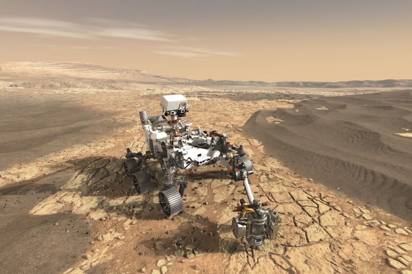 An illustration of NASA's Perseverance rover on Mars