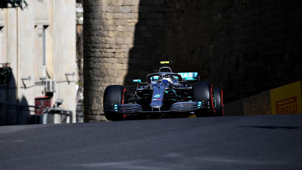 Valtteri Bottas races through the streets of Baku during the Grand Prix of Azerbaijan on April 28.