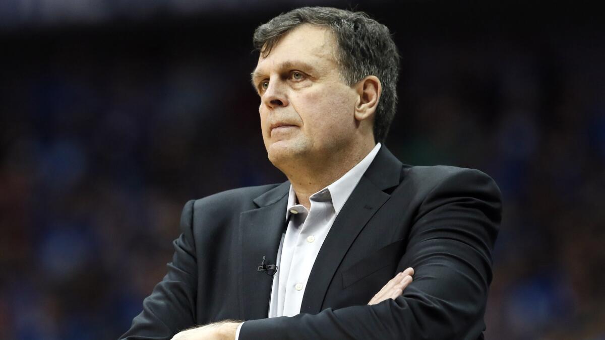 Houston Rockets Coach Kevin McHale looks on during Game 3 of the Western Conference quarterfinals against the Dallas Mavericks on April 24.
